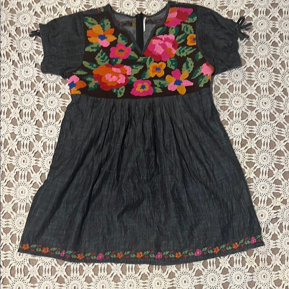 Free people floral Embroidered Black Dress